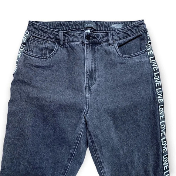 ONLY Black Kelly Mom Jeans with LOVE  Stripes - Picture 5 of 11